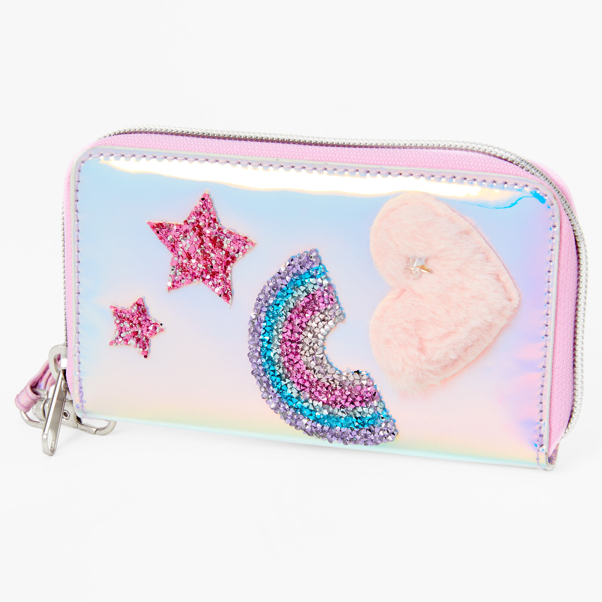 Claire's Pochette poignet avec patchs holographiques - Rose