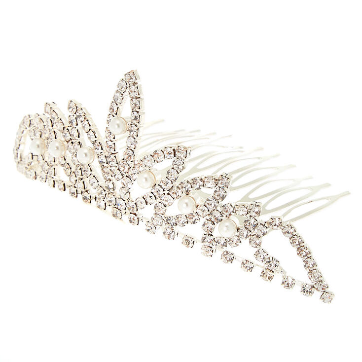 Claire's Peigne à cheveux diadème avec pointes de lotus en strass en verre couleur argenté