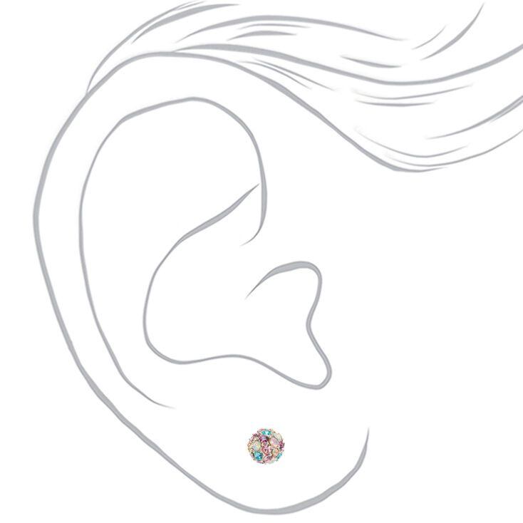 Silver Rainbow Crystal Fireball Stud Earrings,