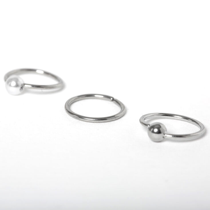 Silver 20G Beaded Nose Rings - 3 Pack,