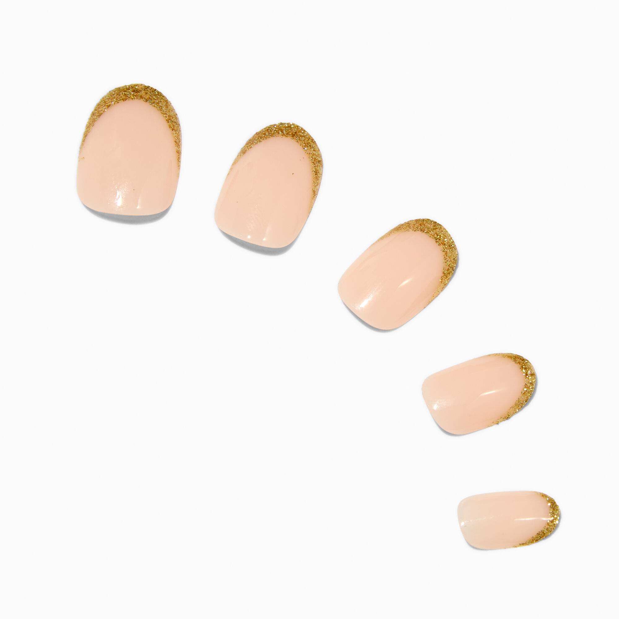 Gold Glitter French Tip Medium Oval Vegan Faux Nail Set - 24 Pack,