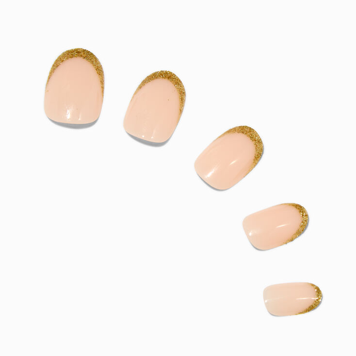 Gold Glitter French Tip Medium Oval Vegan Faux Nail Set - 24 Pack,