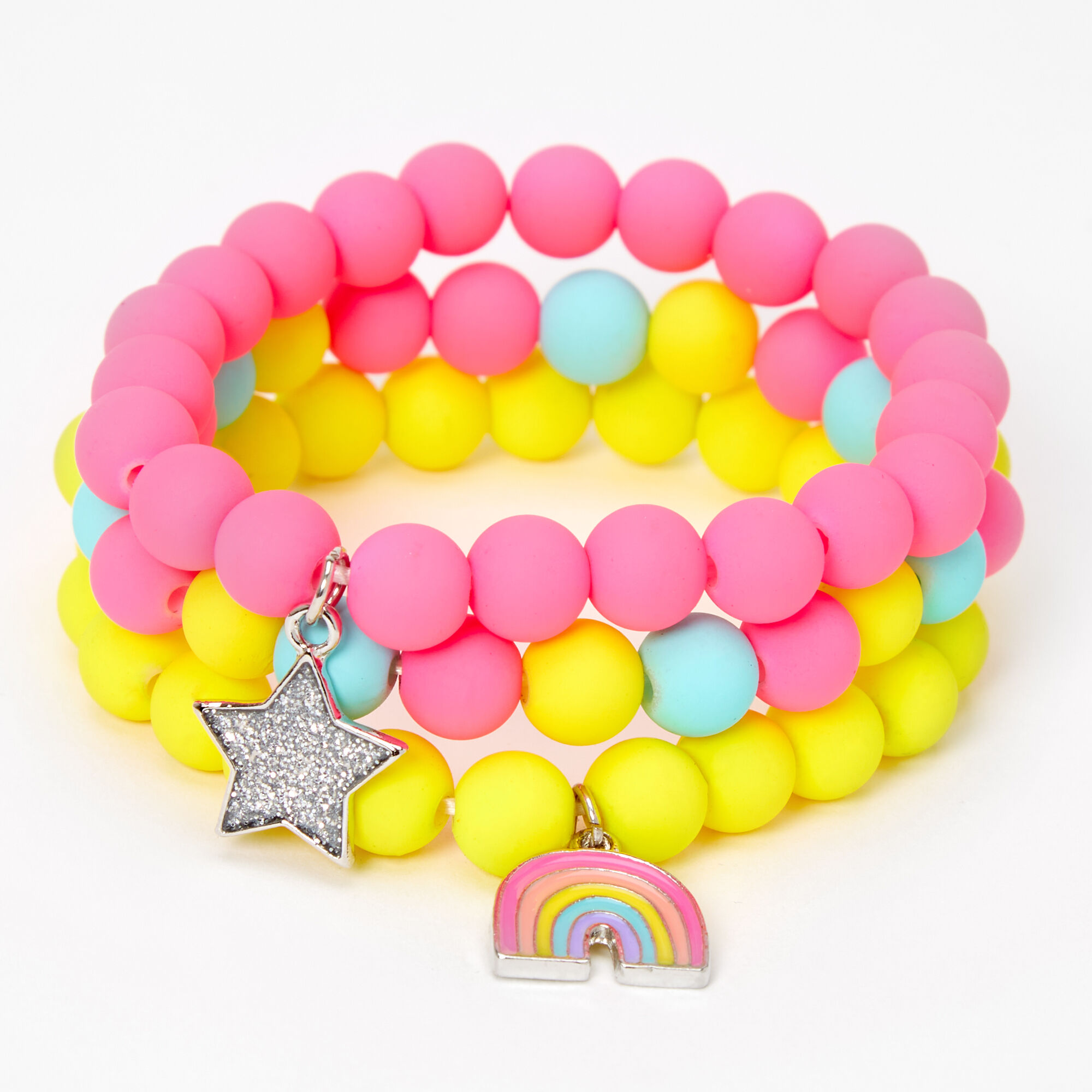 Claire s Club Rainbow Matte Beaded Stretch Bracelets 3 Pack