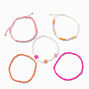 Mixed Pink Floral Beaded Bracelet Set - 5 Pack ,