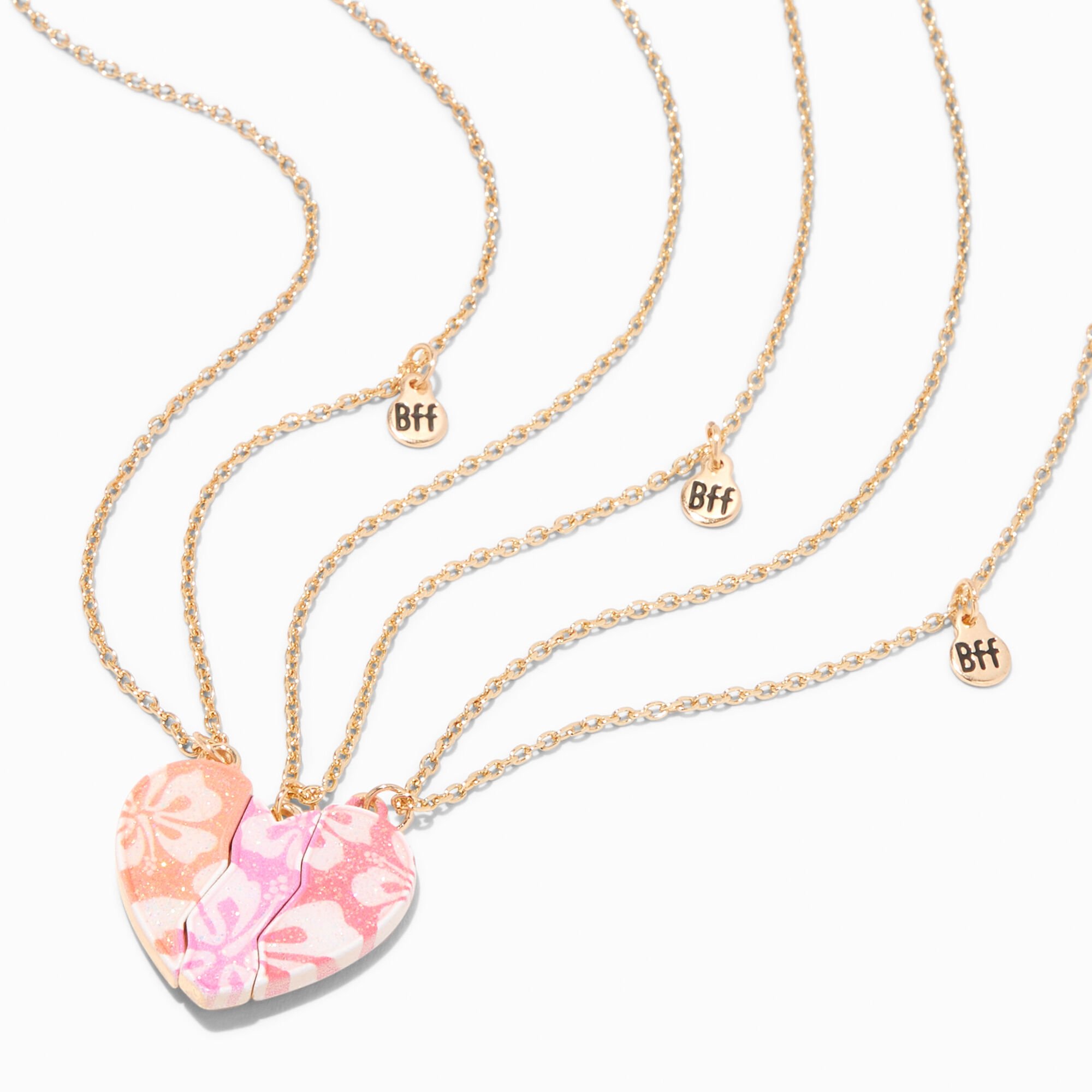 View Claires Best Friends Hibiscus Heart Pendant Necklaces 3 Pack Gold information