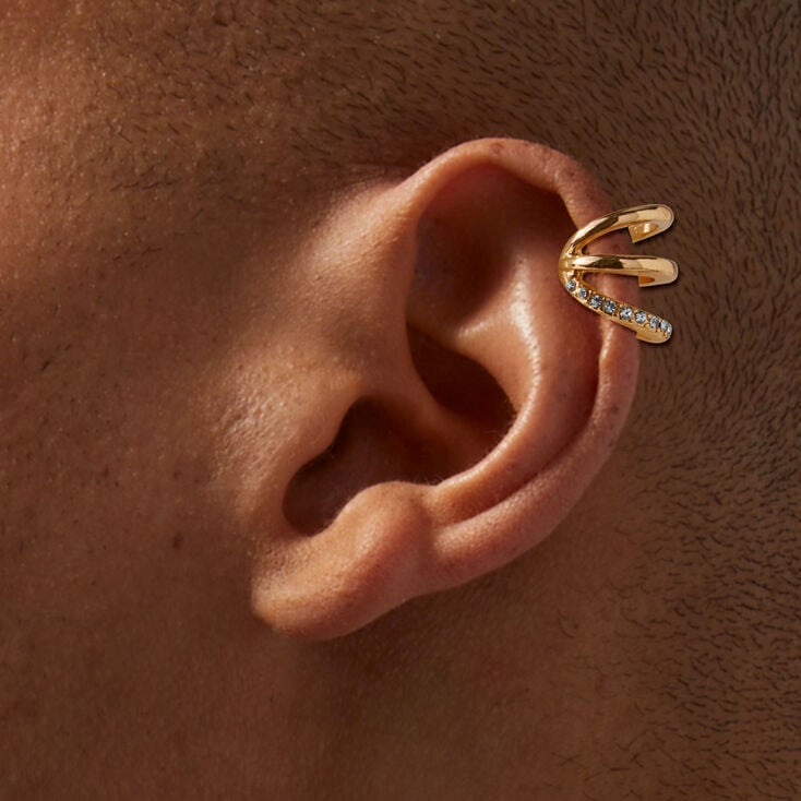 Manchette d'oreille superposée strass couleur dorée,