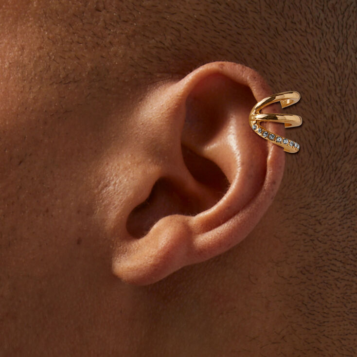 Gold-tone Crystal Stacked Ear Cuff,