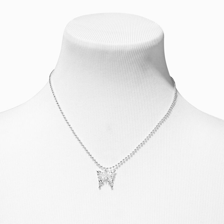 Silver Flame Butterfly Pendant Necklace,