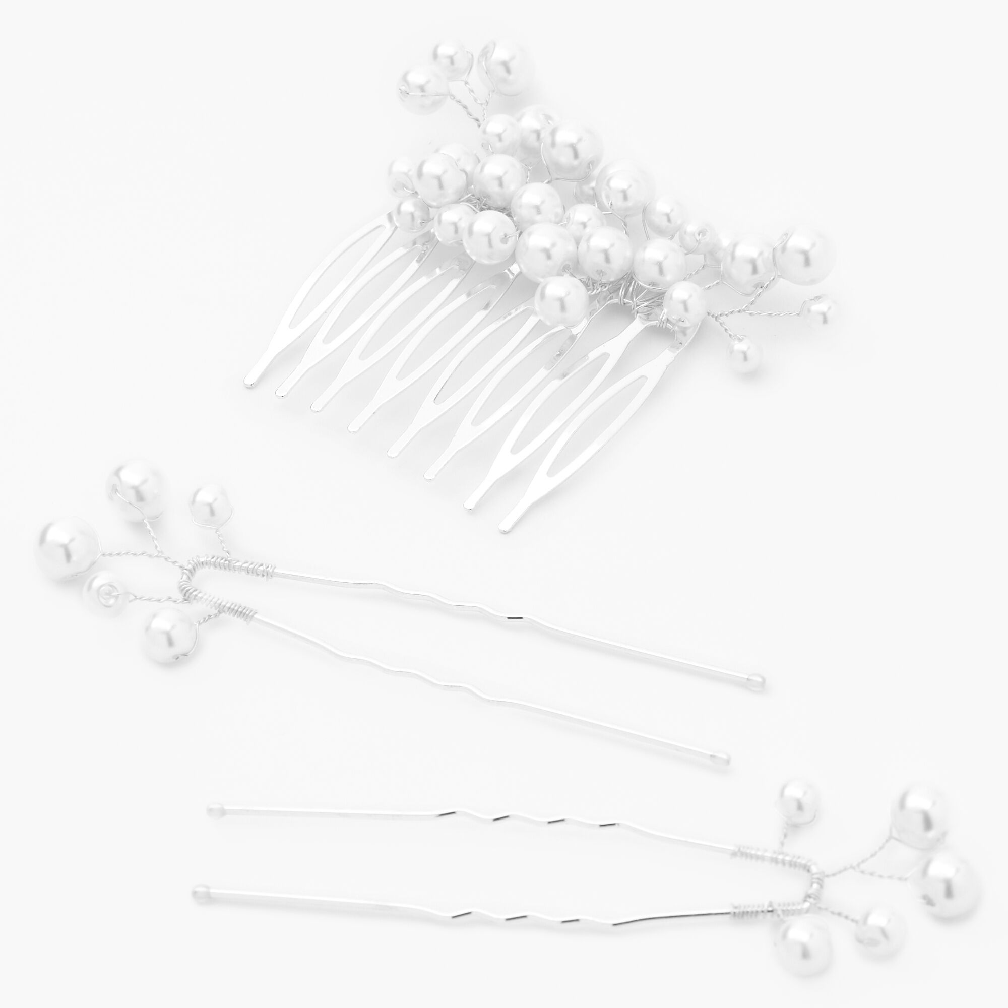 Silver Pearl Vine Hair Comb & Hair Pins - 3 Pack,