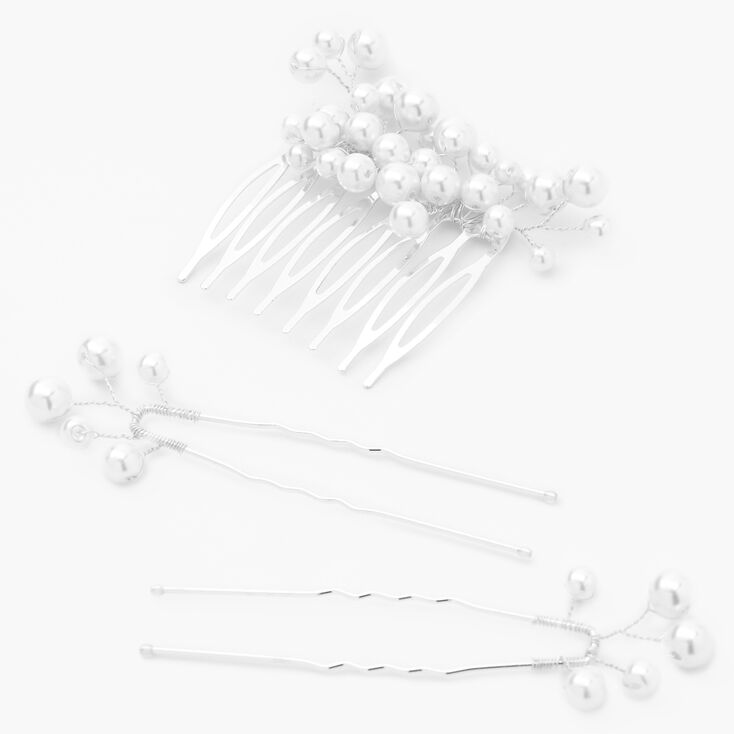 Silver Pearl Vine Hair Comb &amp; Hair Pins - 3 Pack,