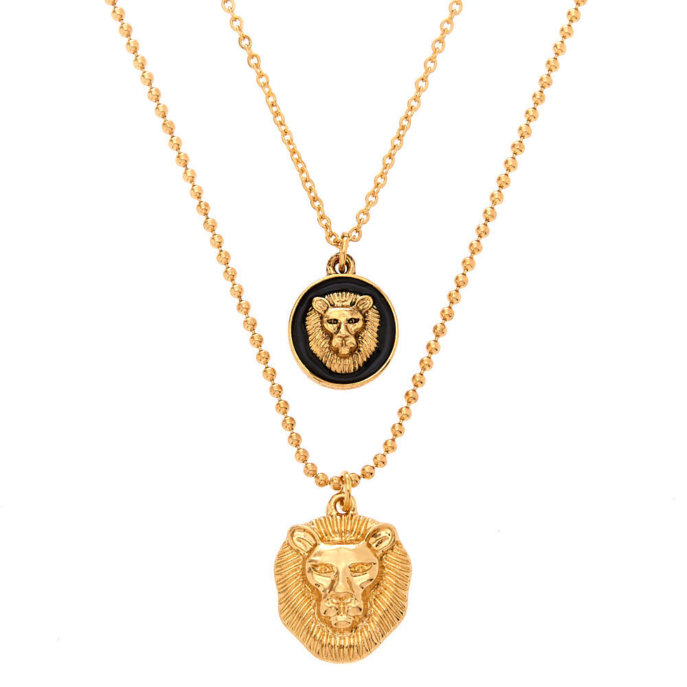 Gold Lion Pendant Necklaces 2 Pack