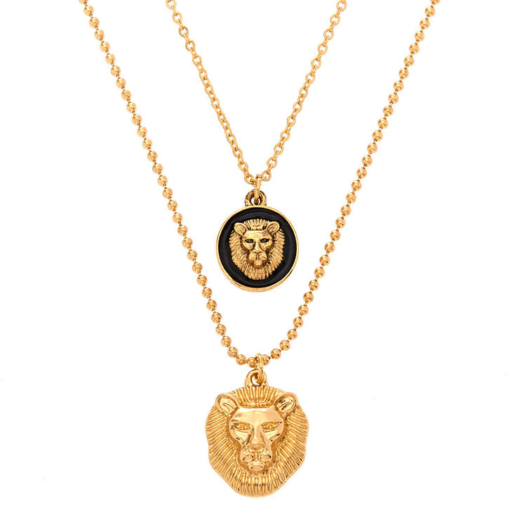 Gold Lion Pendant Necklaces - 2 Pack,