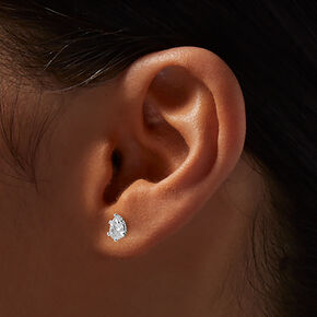 Clous d&rsquo;oreilles goutte et forme ronde en zircon cubique couleur argent&eacute;e - Lot de 3,