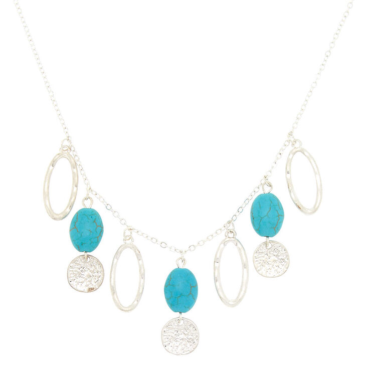 Claire's Collier volumineux avec pierre en turquoise d'imitation couleur argenté