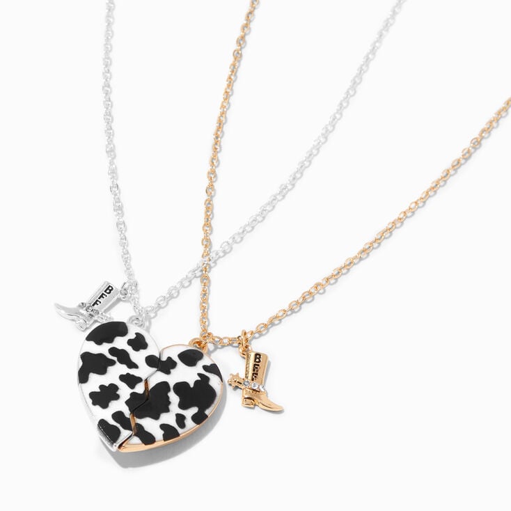 Best Friends BFF Boot Cow Print Split Heart Pendant Necklaces - 2 Pack,