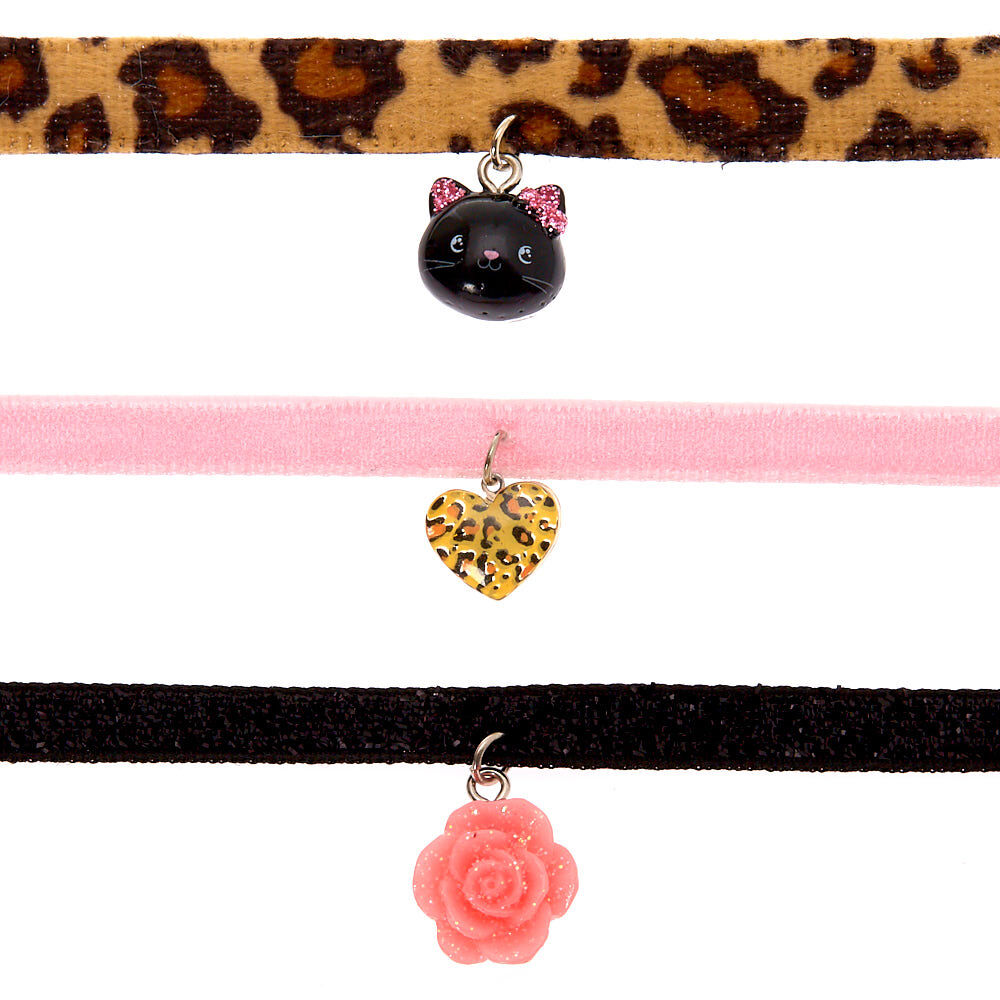 Claire's Club Leopard Choker Necklaces - 3 Pack,