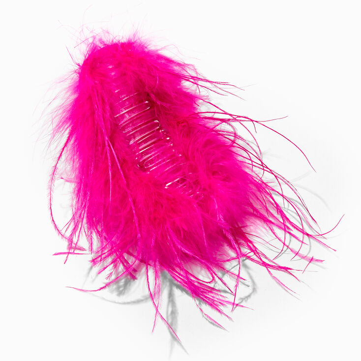 Grande pince &agrave; cheveux &agrave; plumes rose vif,