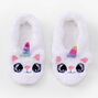 Chaussons en peluche chat-licorne blancs pour enfants - L/XL,