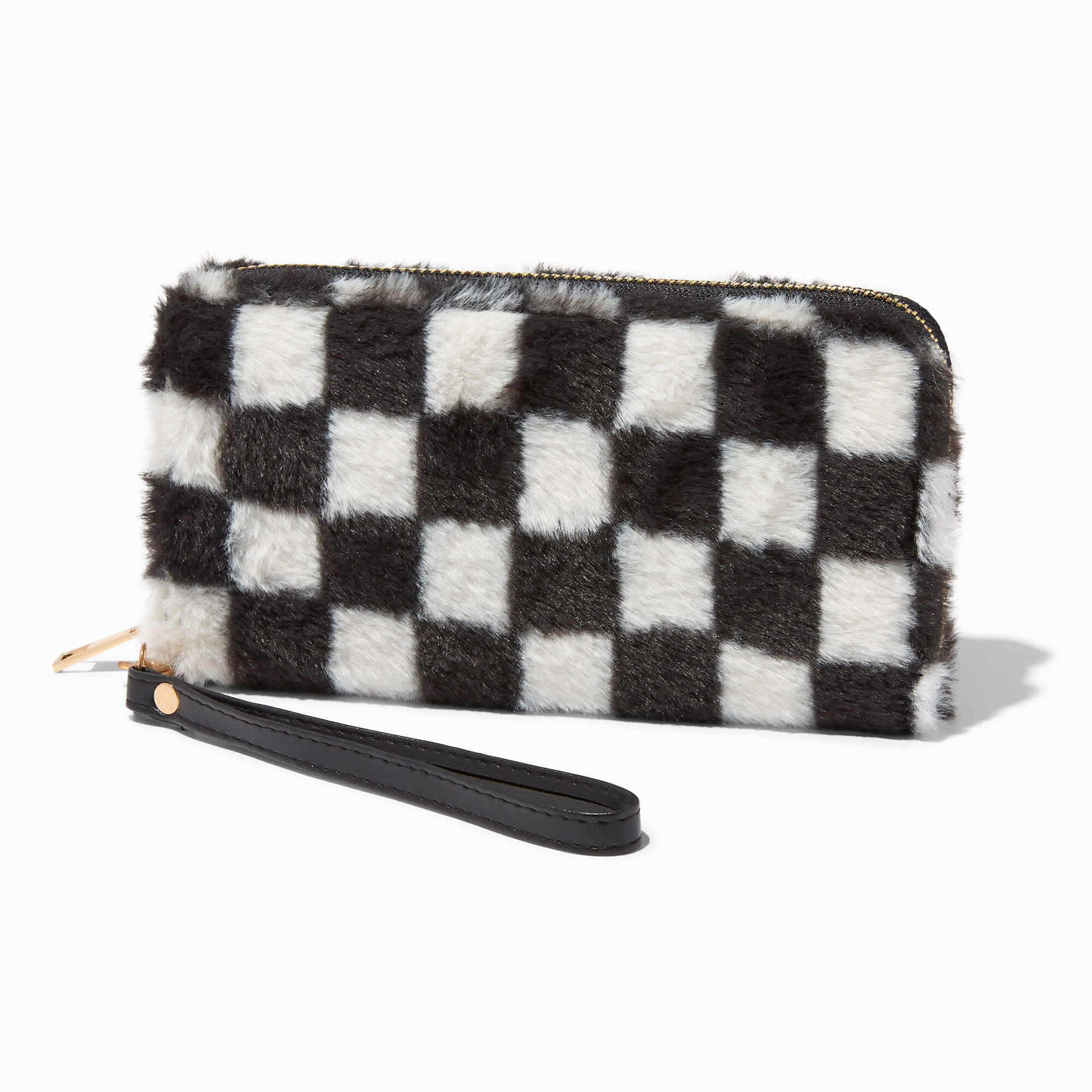 Checkered Wallet with Wristlet Strap