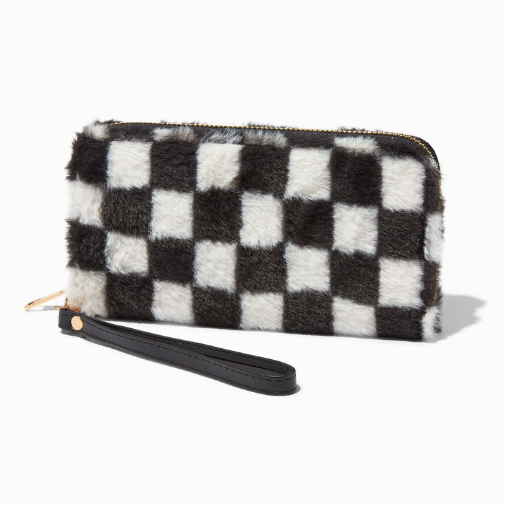 Black & White Checkerboard Plush Wristlet Wallet