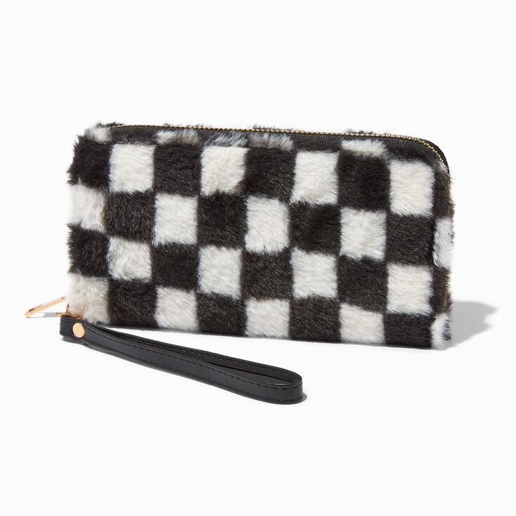 Black &amp; White Checkerboard Plush Wristlet Wallet,