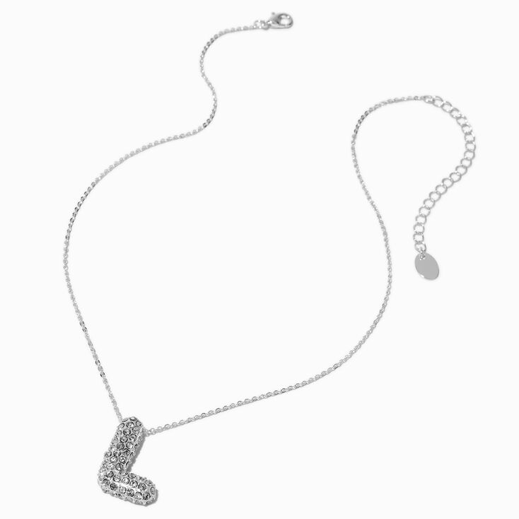 Silver-tone Pav&eacute; Bubble Initial Pendant Necklace - L,