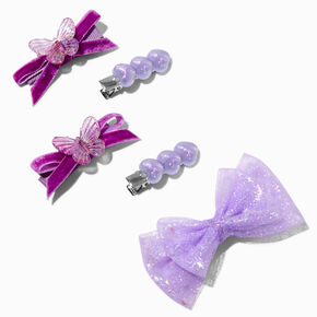 Claire&#39;s Club Purple Mixed Bow &amp; Hair Clips - 5 Pack,