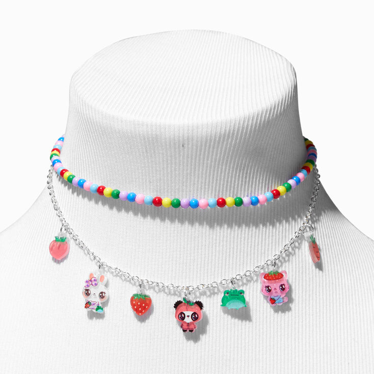 Claire&#39;s Club Rainbow Bead &amp; Critters with Fruit Choker Necklaces - 2 Pack,