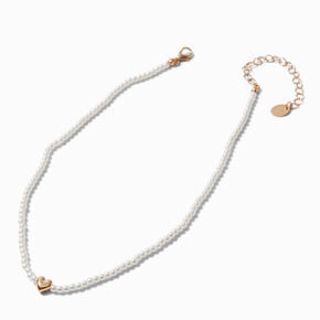 Gold-tone Heart Pendant Pearl Necklace ,