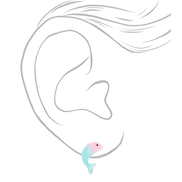 Sterling Silver Pastel Ombre Dolphin Stud Earrings,