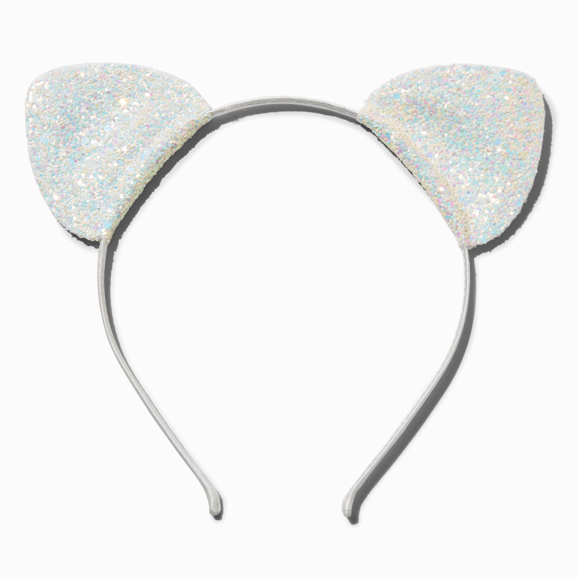 View Claires Iridescent Glitter Cat Ears Headband White information