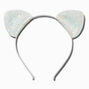 White Iridescent Glitter Cat Ears Headband,
