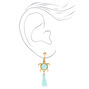Gold 1.5&quot; Turtle Tassel Clip-On Drop Earrings - Mint,
