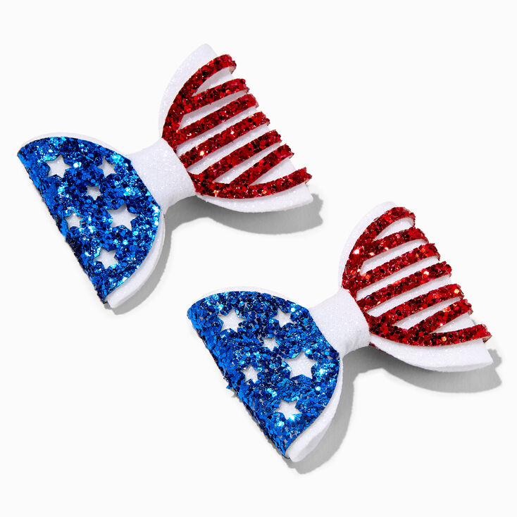 Glittery USA Flag Design Bow Hair Clips - 2 Pack,