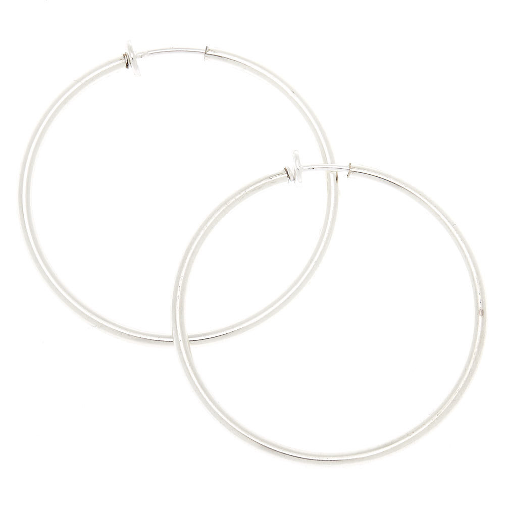 Silver 40MM Clip On Hoop Earrings Claire s US