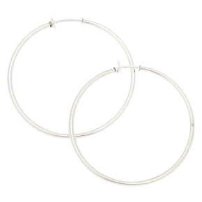 Silver 40MM Clip On Hoop Earrings,