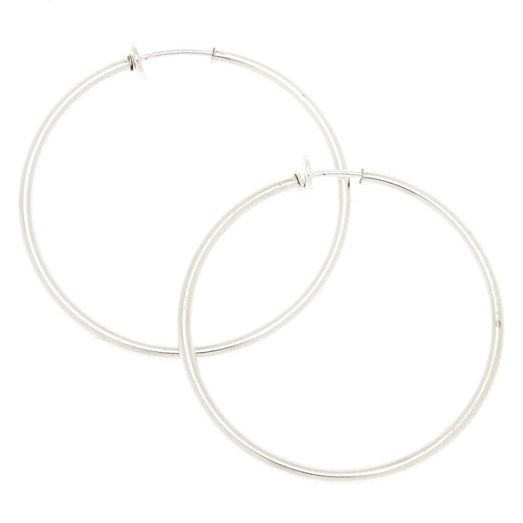 Silver 40MM Clip On Hoop Earrings,