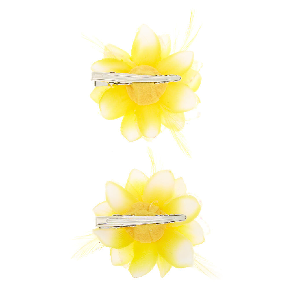 Glitter Lily Flower Hair Clips - Yellow, 2 Pack,