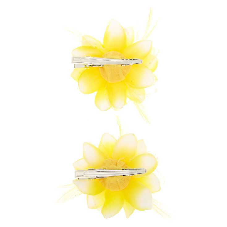 Glitter Lily Flower Hair Clips - Yellow, 2 Pack,