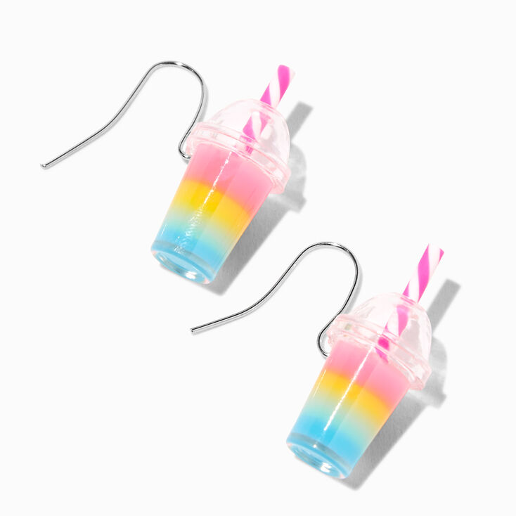 Rainbow 0.5&quot; Bubble Tea Drop Earrings,