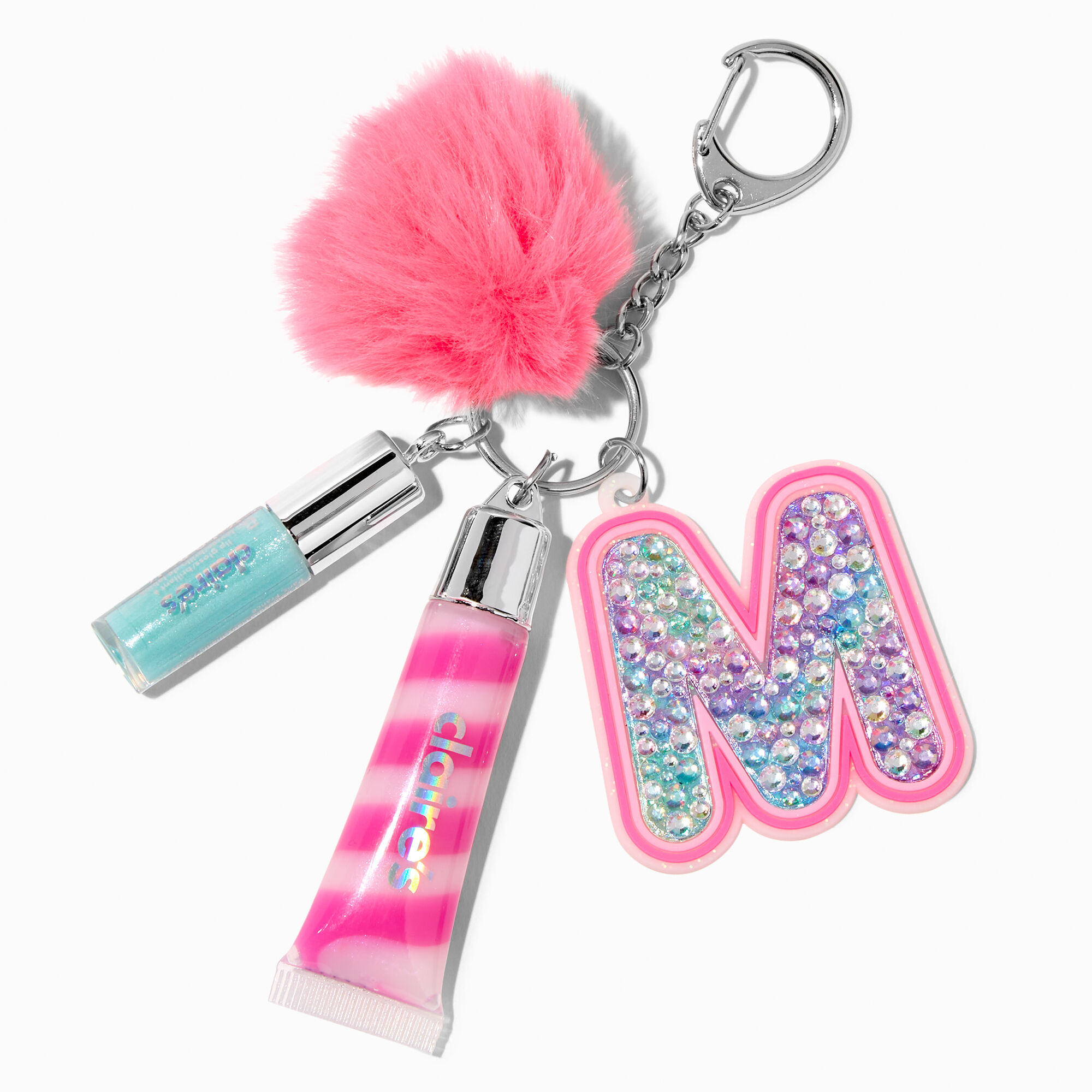 Lipgloss puff ball & letter keychain