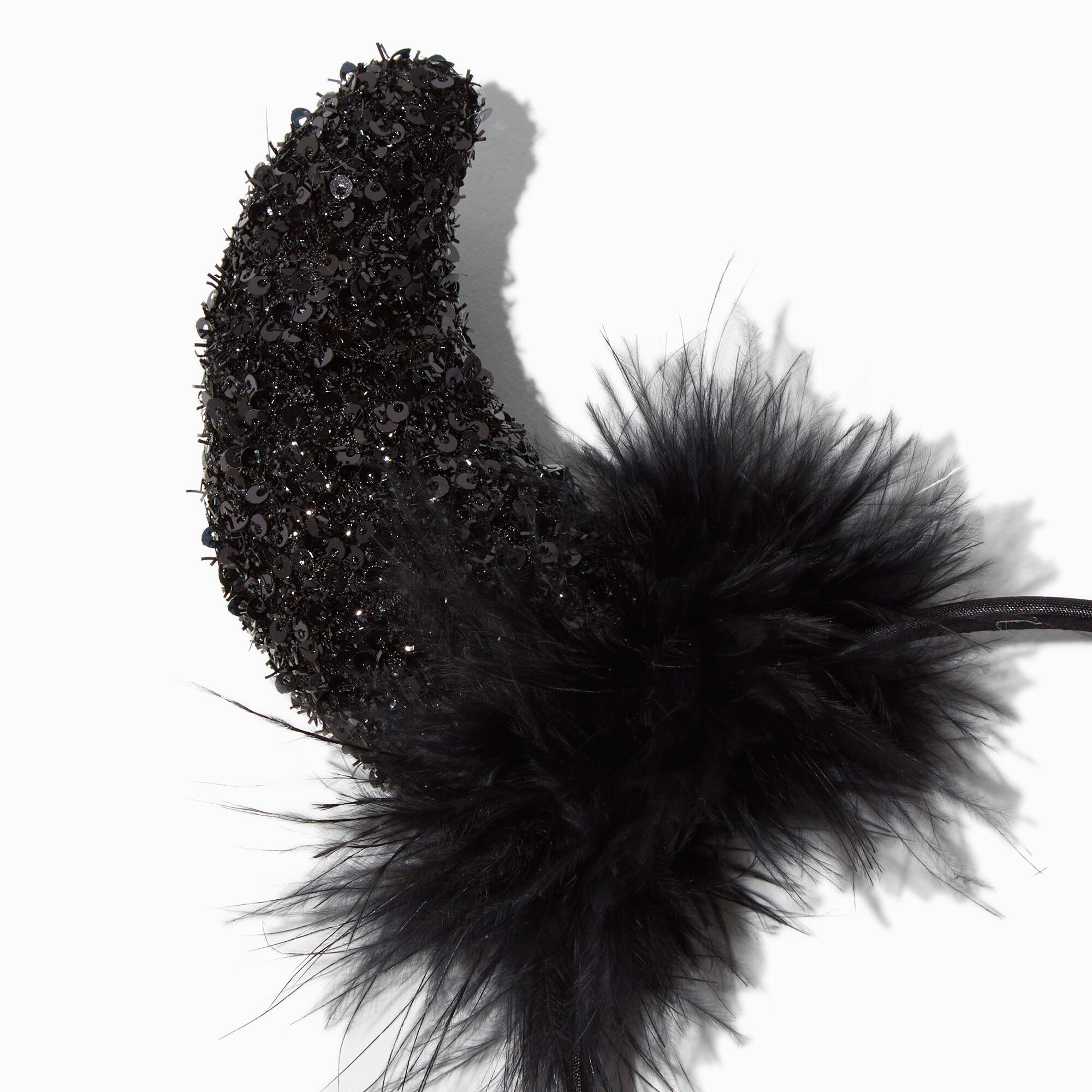 Black Devil Horns Feather & Sequin Headband,