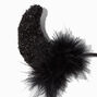 Black Devil Horns Feather &amp; Sequin Headband,