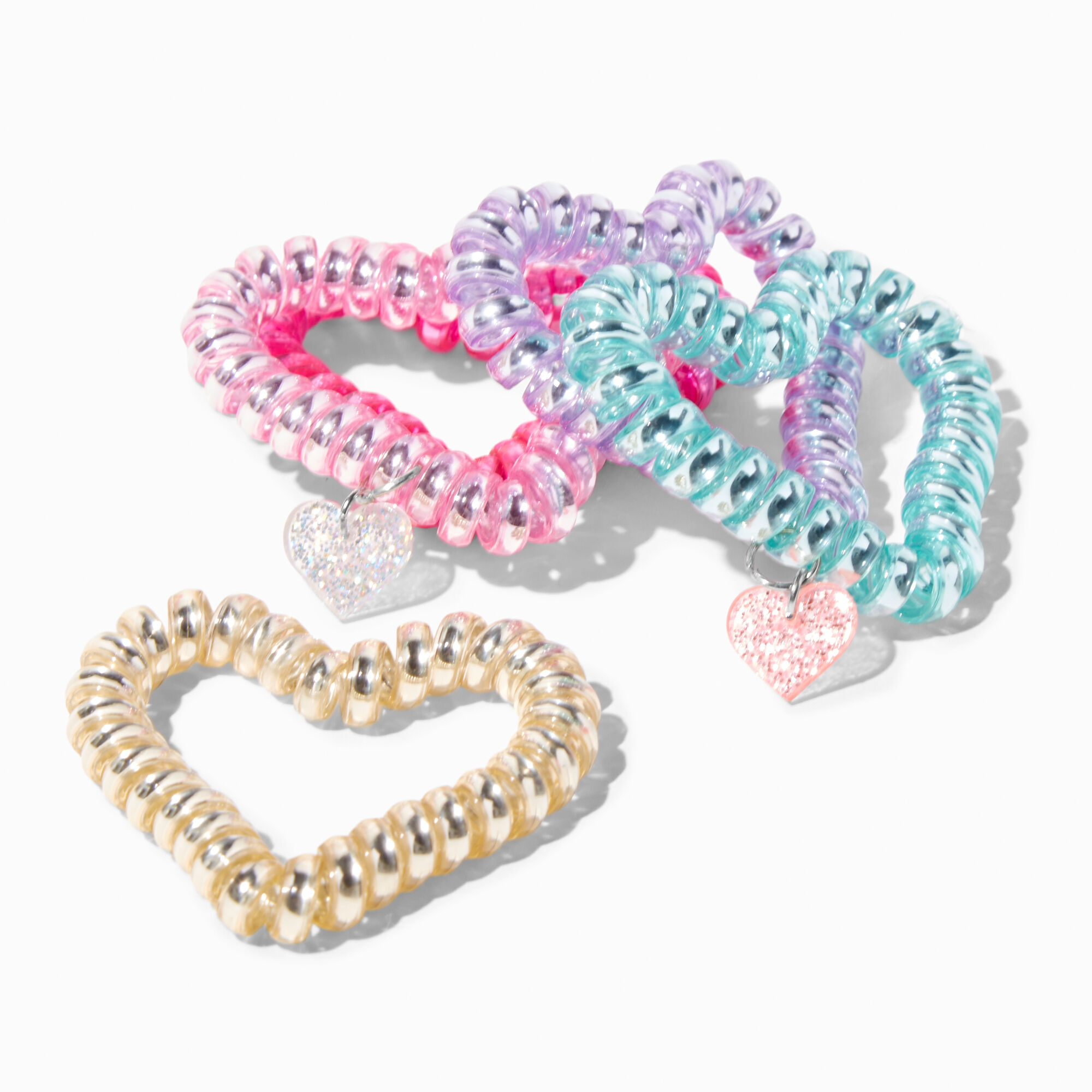Heart Shaped Assorted Coil Bracelets - 5 Pack,