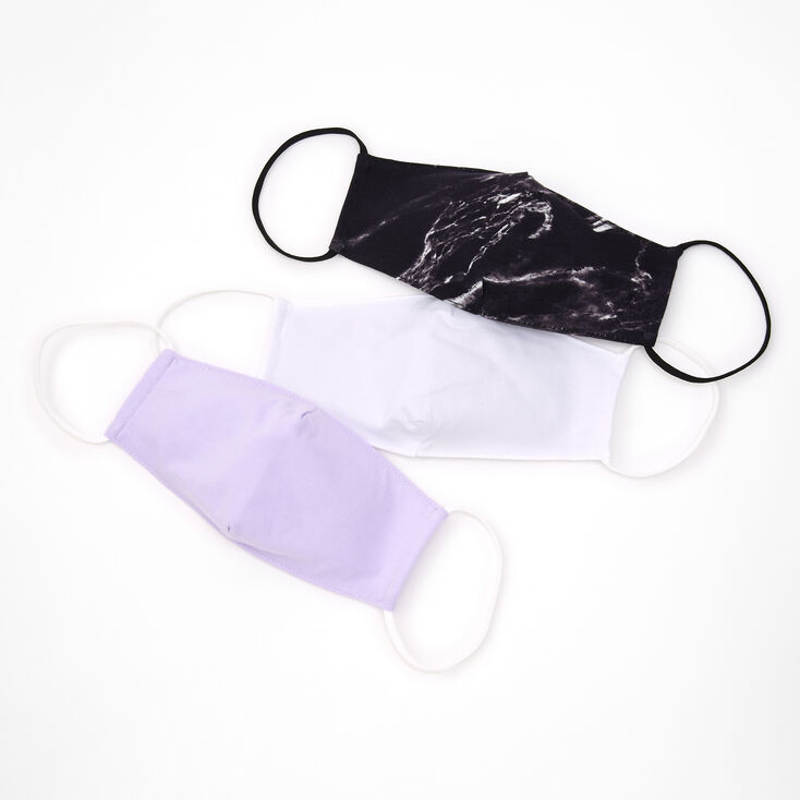 Masques en coton effet marbr&eacute; unis et noirs - Adulte, lot de 3,