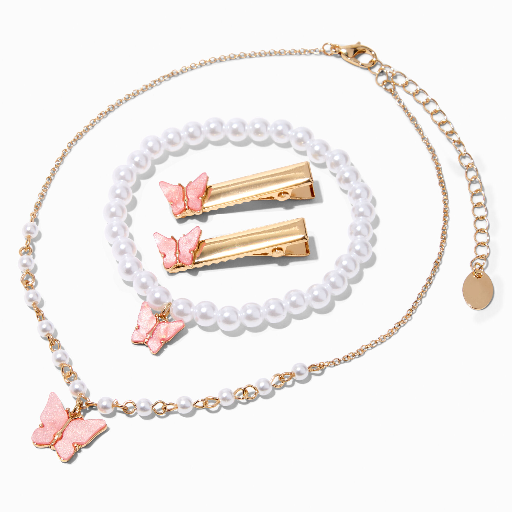 Claire's Club Pink Butterfly Pendant Jewelry Set - 4 Pack,