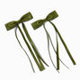 Green Grosgrain Ribbon Long Tail Hair Bow Clips - 2 Pack,