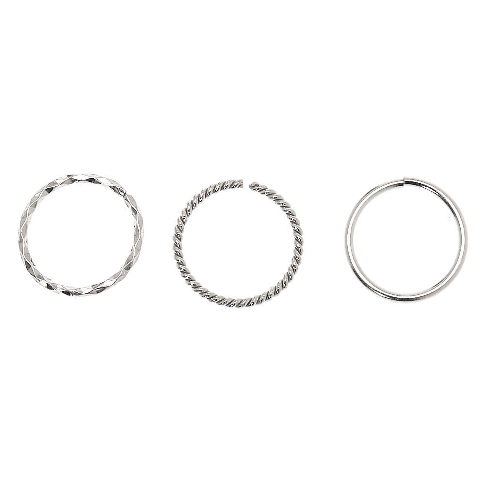 Sterling Silver 20G Wired Laser Cut Hoop Nose Rings - 3 Pack,