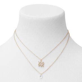 Gold Cubic Zirconia Zodiac Multi Strand Necklace - Aquarius,
