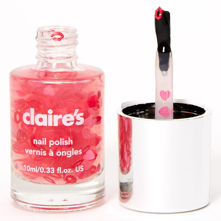 Glitter Hearts Nail Polish Topper - Pink,